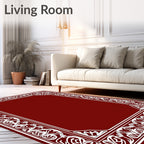 Rich Garnet White Floral Scrollwork Border Rug