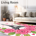 Pink Floral Eiffel Tower Hearts Rug