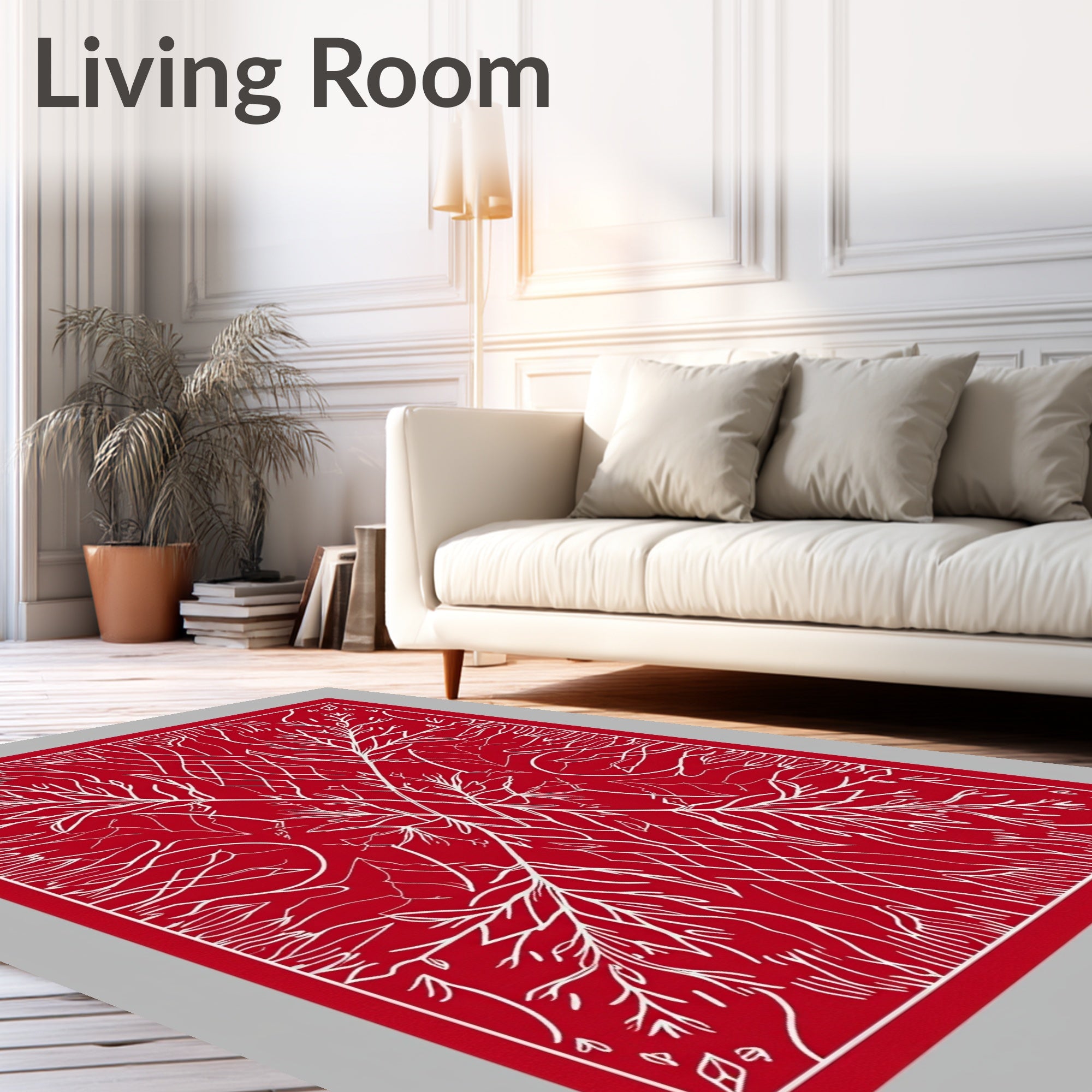 Crimson White Root Mandala Accents Rug