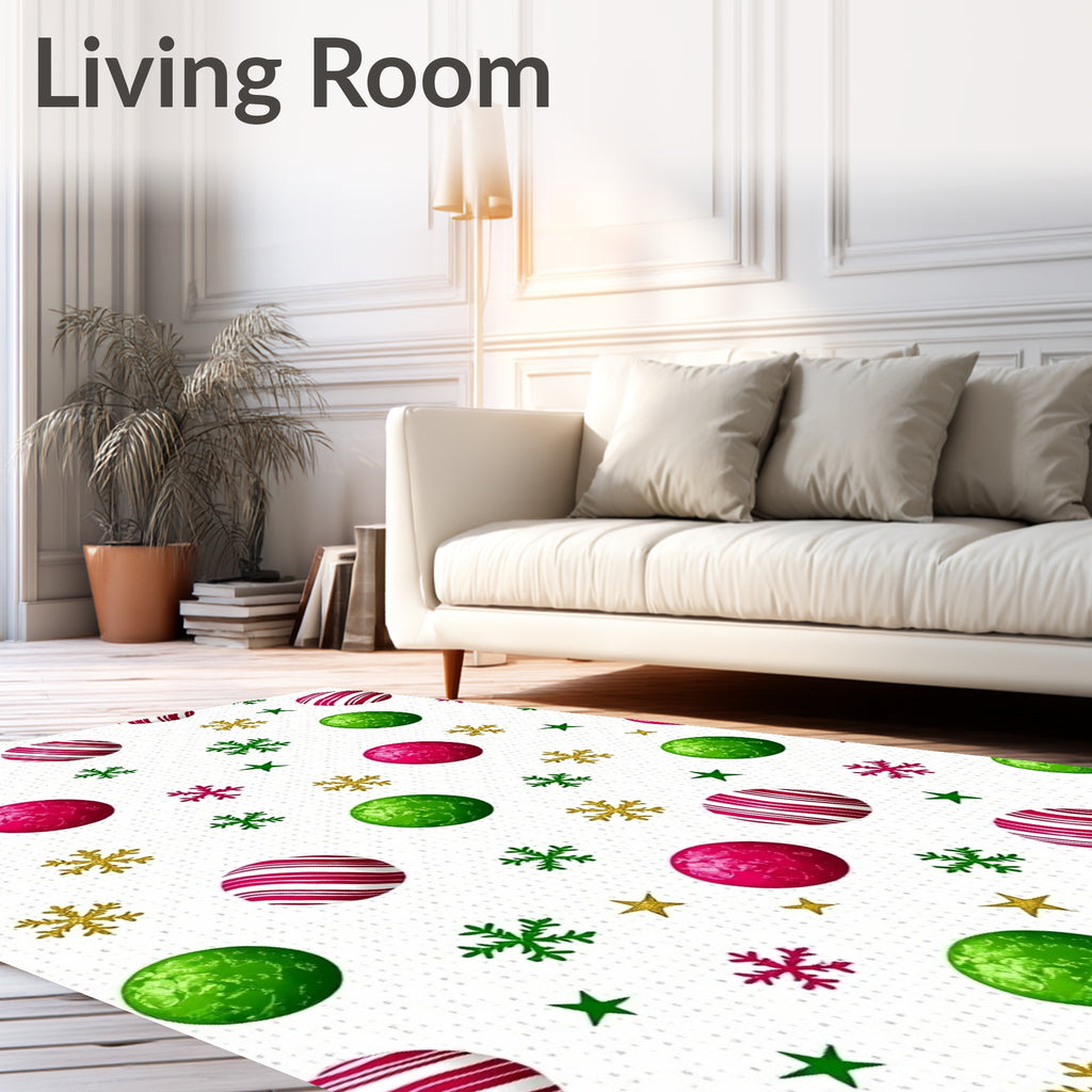 Holiday Ornaments Snowflakes Glitter Stars Rug