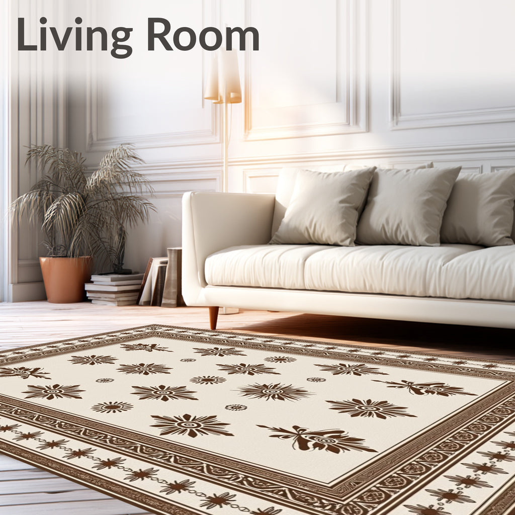 Brown Medallion Frame With Floral Accents Rug
