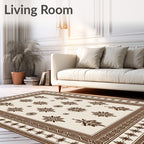Brown Medallion Frame With Floral Accents Rug