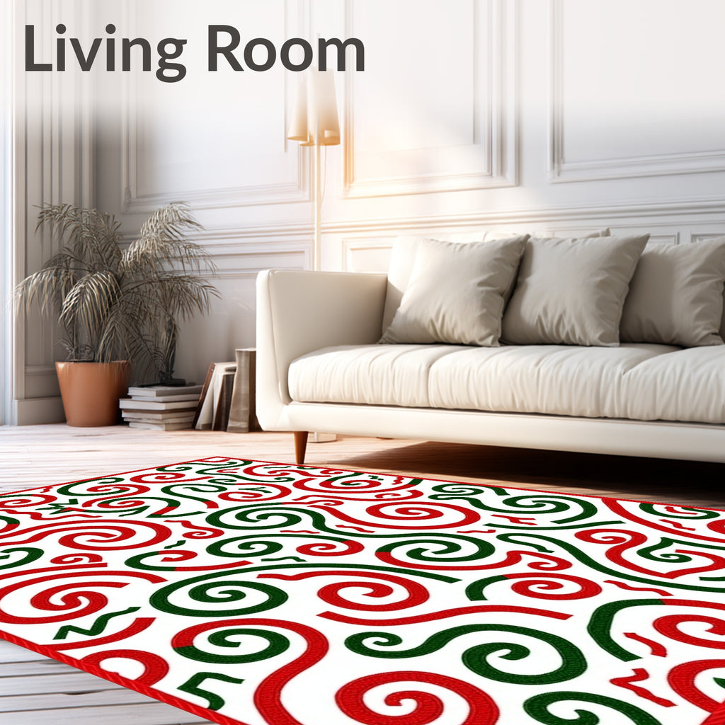 Red Green Swirl Abstract Ribbon Rug
