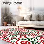Red Green Swirl Abstract Ribbon Rug