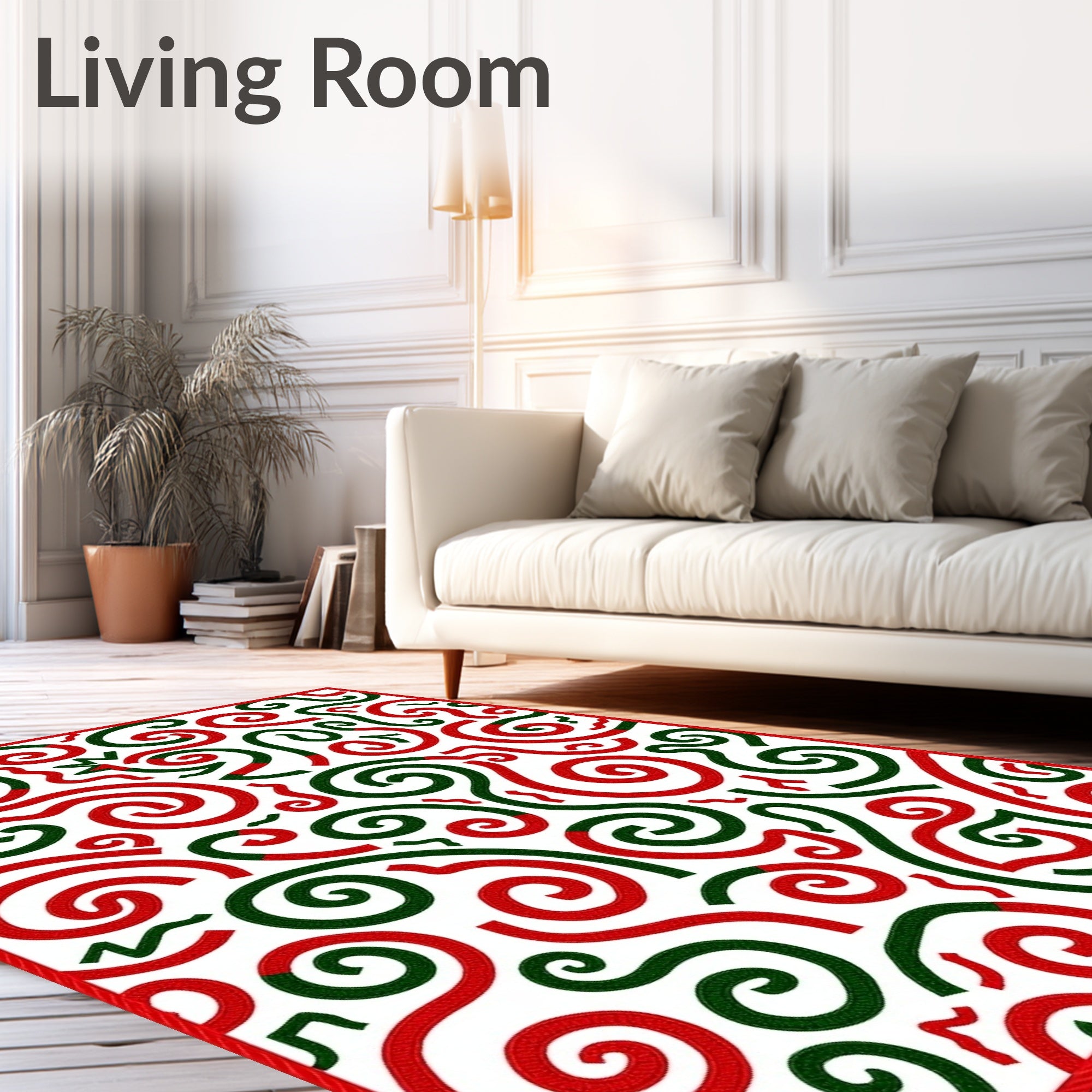 Red Green Swirl Abstract Ribbon Rug