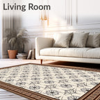Cream Black Detailed Floral Medallion Rug