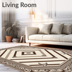 Brown Cream Octagon Geometric Striped Rug