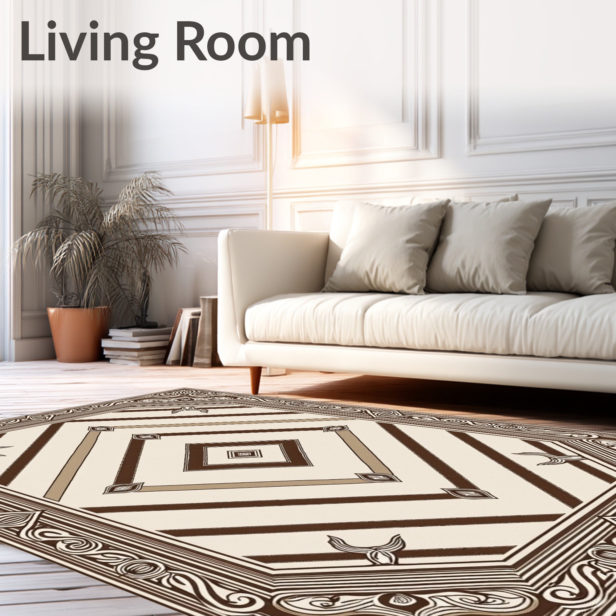 Brown Cream Octagon Geometric Striped Rug