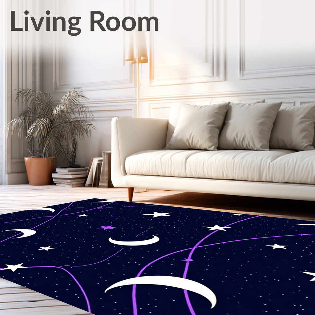 Cosmic Night Sky Crescent Moons Stars Rug