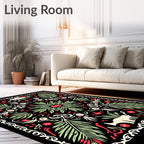 Black Red Green Botanical Animals Medallion Rug