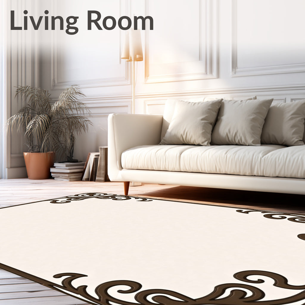 Rich Brown Vintage Scrollwork Frame Rug