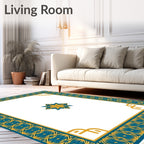 Teal Yellow Geometric Border Medallion Rug