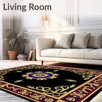 Rich Black and Gold Floral Medallion Rug