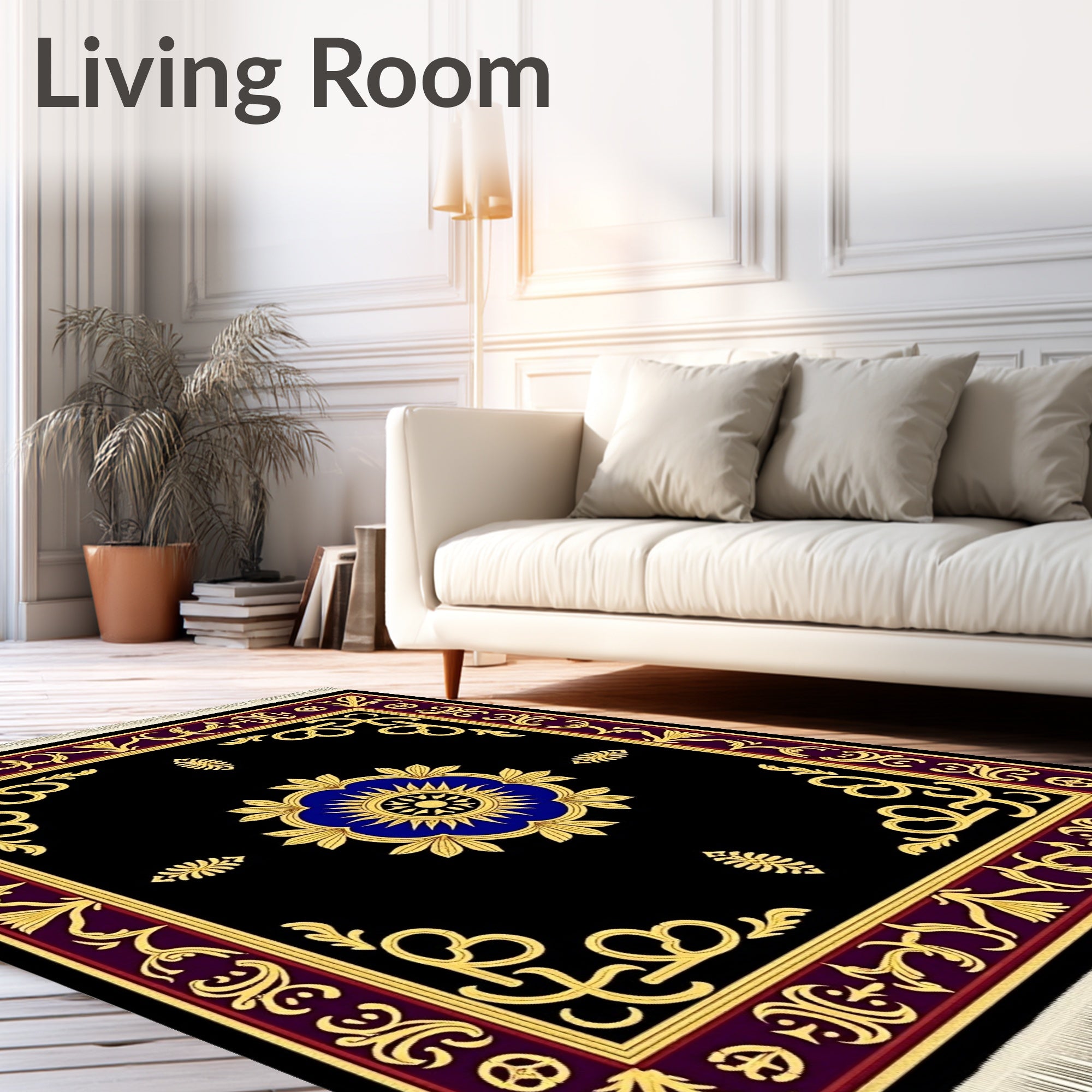 Rich Black and Gold Floral Medallion Rug