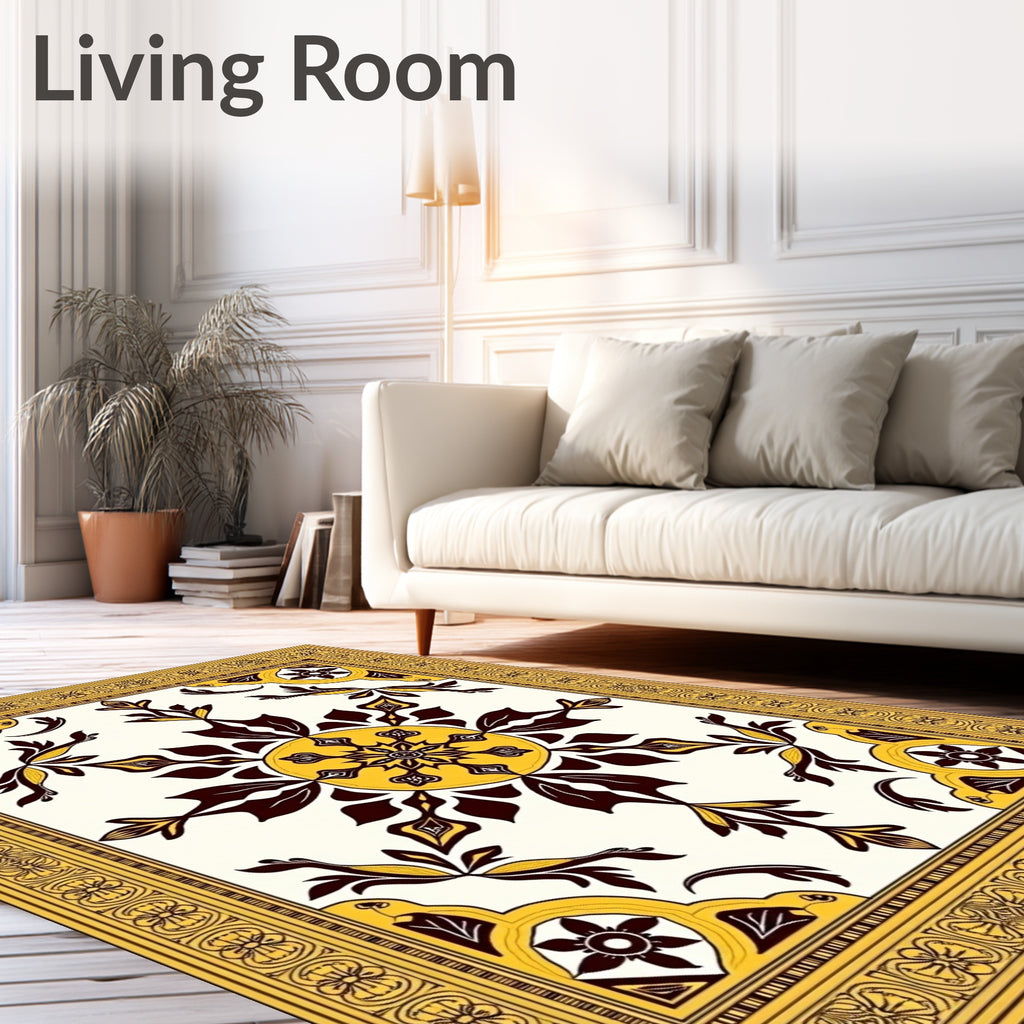 Antique Yellow Medallion Floral Border Rug