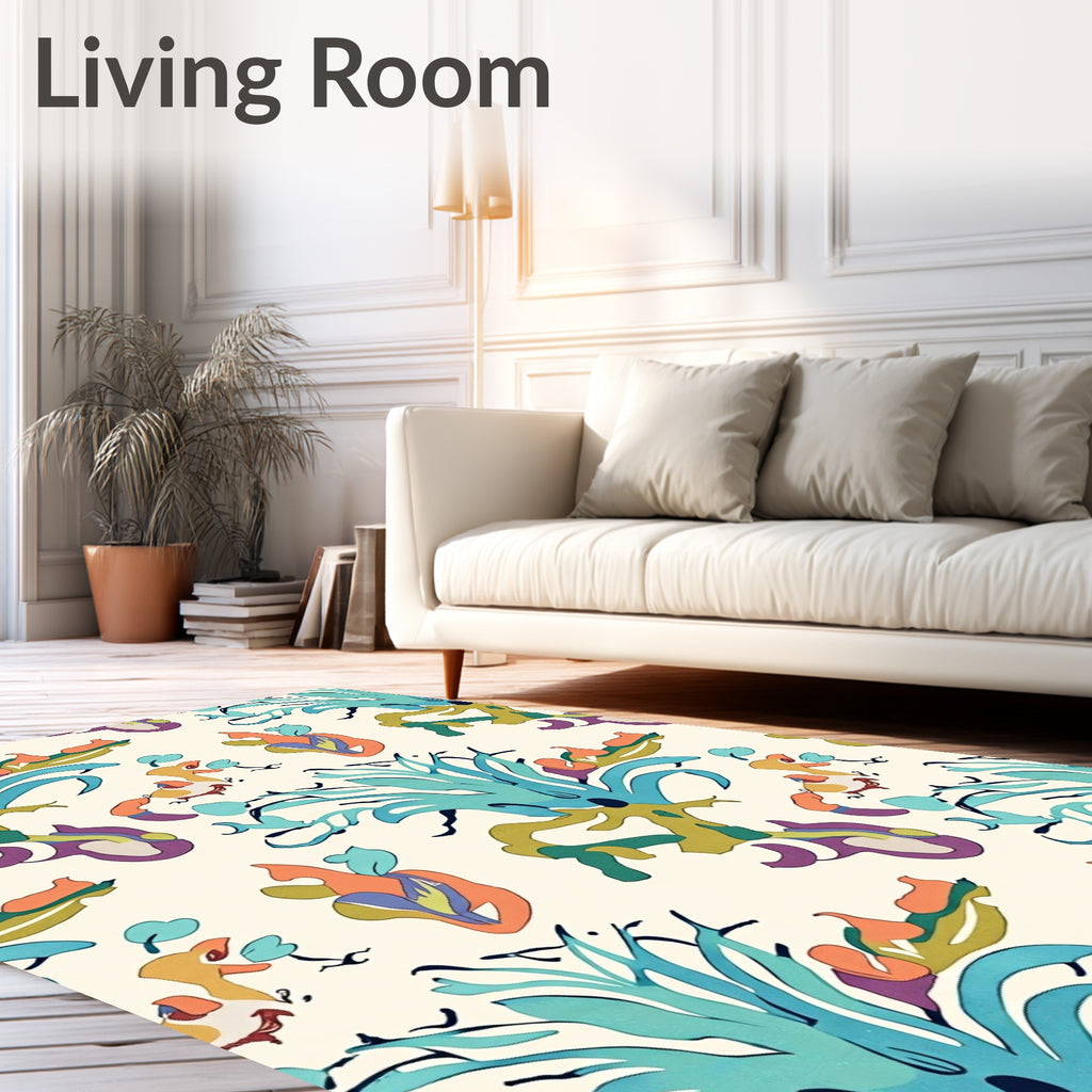 Eclectic Teal Orange Organic Abstract Rug
