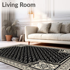 Black and Cream Fleur de Lis Scroll Rug