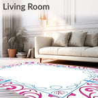 Bold Fuchsia Blue Swirl Floral Border Rug