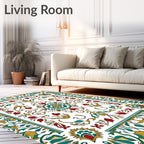 Terracotta Teal Floral Flourish Medallion Rug