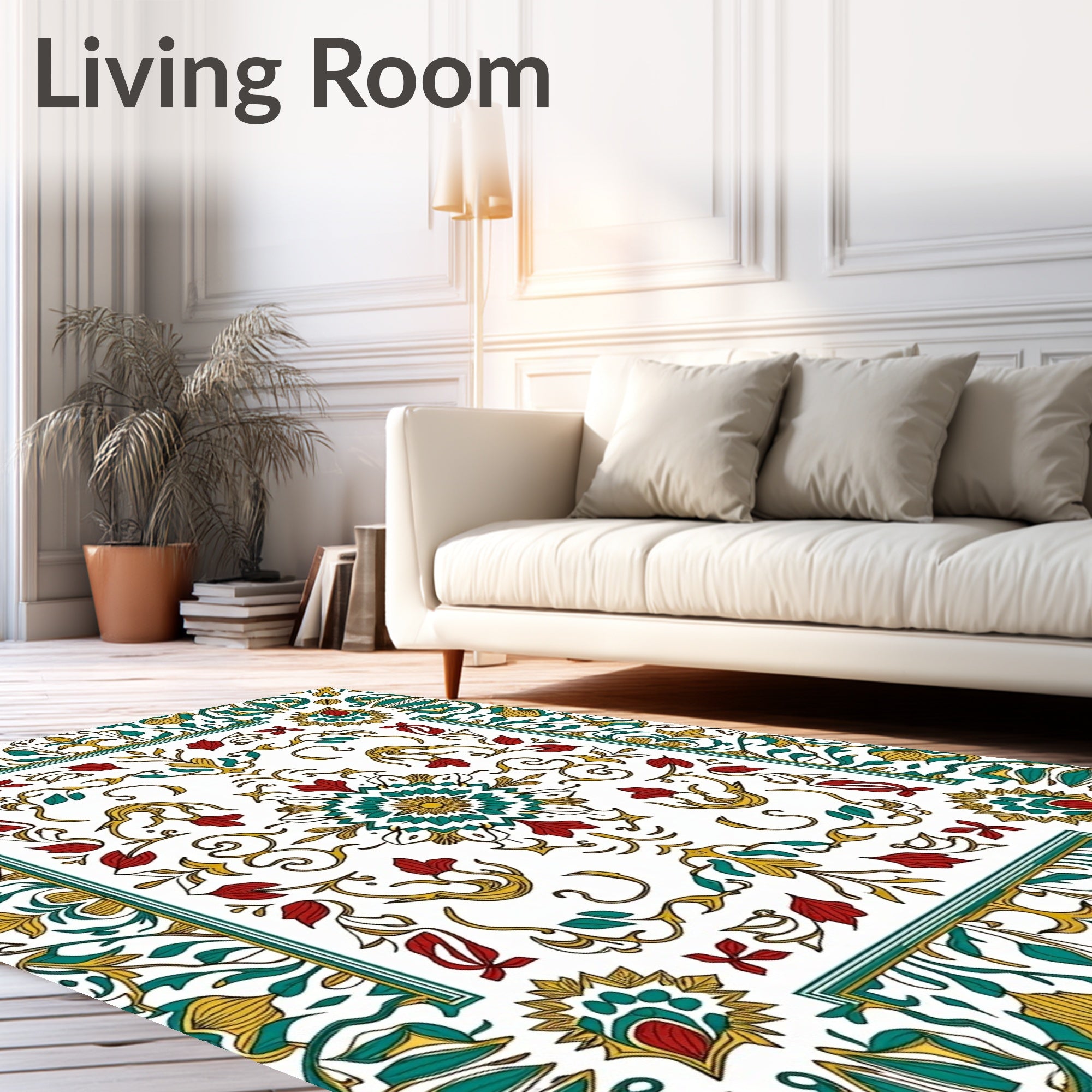 Terracotta Teal Floral Flourish Medallion Rug