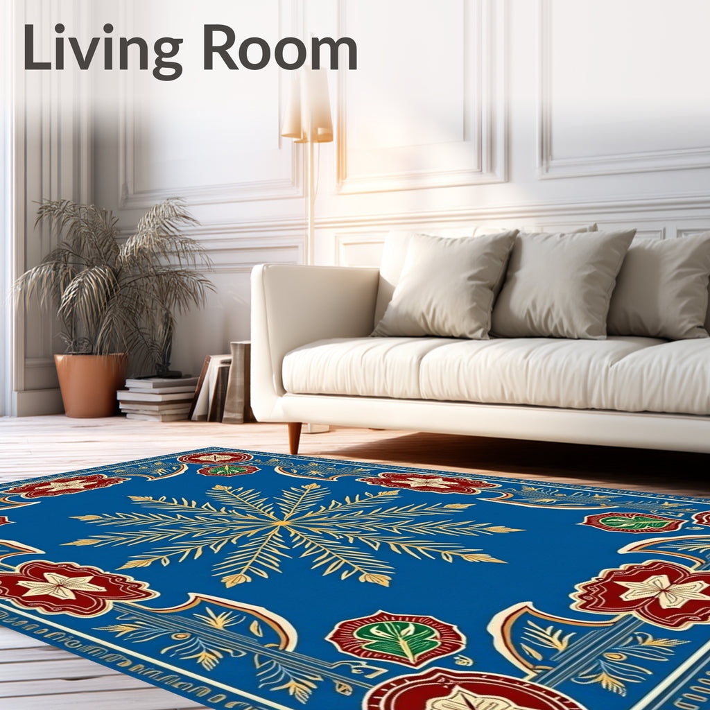 Royal Blue Golden Starburst Medallion Border Rug