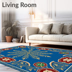 Royal Blue Golden Starburst Medallion Border Rug