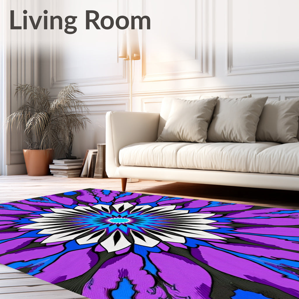 Vibrant Purple Blue Starburst Mandala Rug
