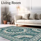 Deep Teal Intricate Mandala Border Rug