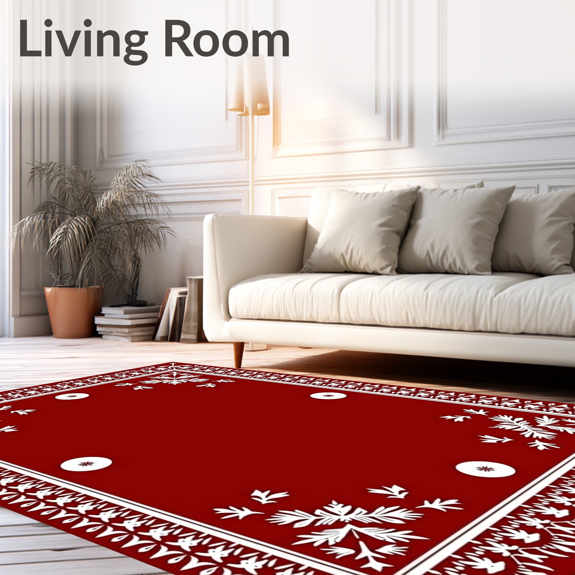 Crimson White Floral Bordered Medallions Rug