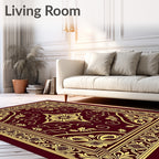 Rich Crimson Golden Floral Border Rug