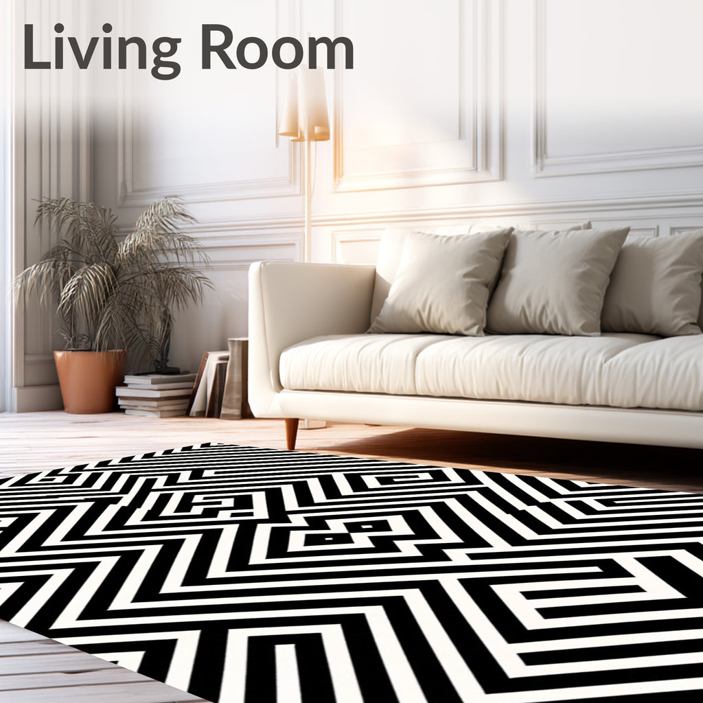 Monochrome Geometric Maze Optical Illusion Rug