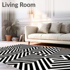 Monochrome Geometric Maze Optical Illusion Rug