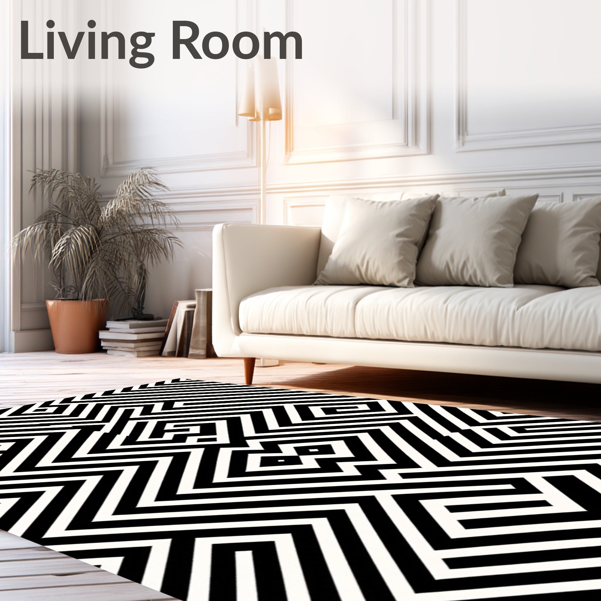 Monochrome Geometric Maze Optical Illusion Rug