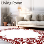 Deep Red Floral Vine Border Rug