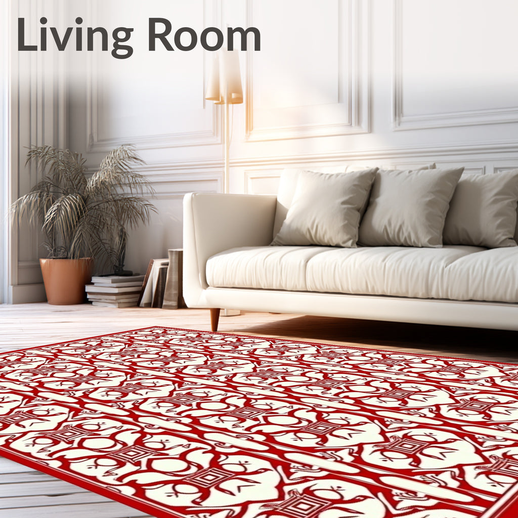 Crimson Cream Interlocking Geometric Medallion Rug