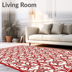 Crimson Cream Interlocking Geometric Medallion Rug