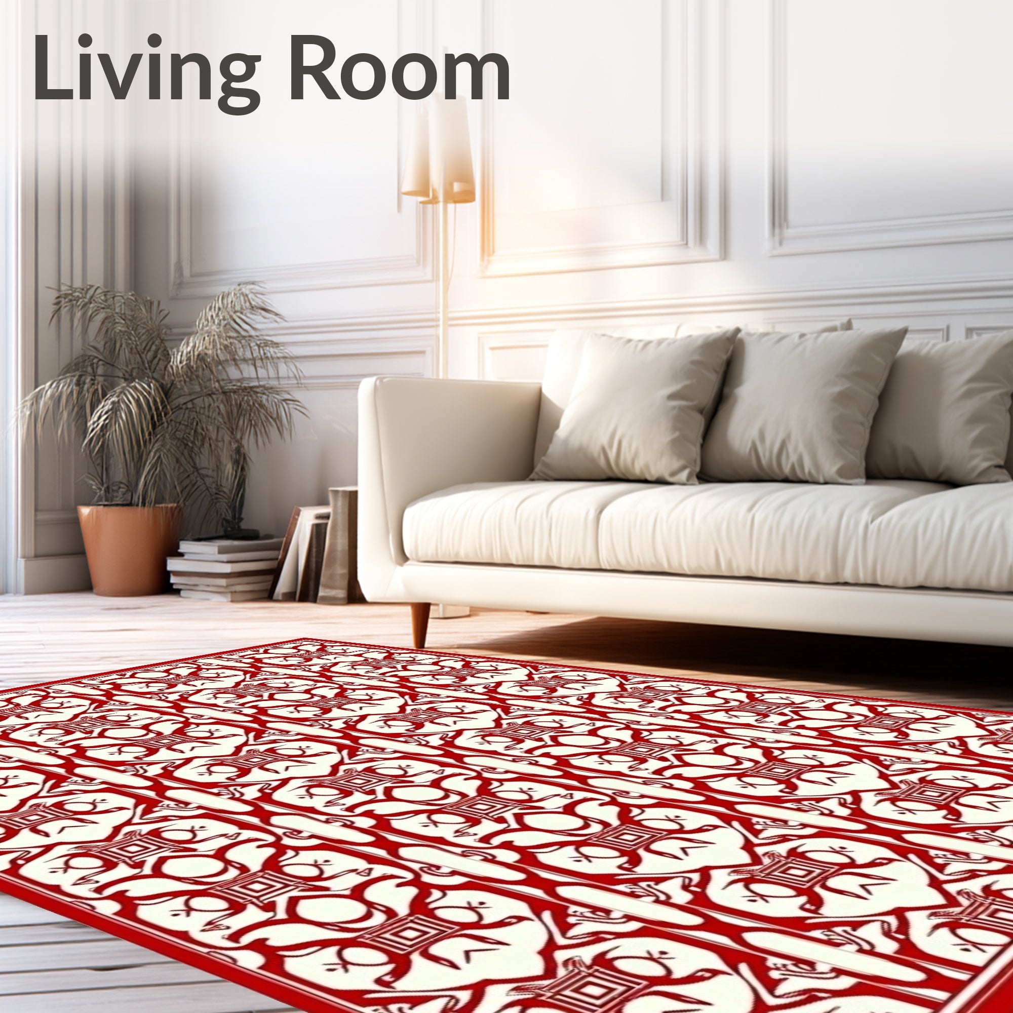 Crimson Cream Interlocking Geometric Medallion Rug