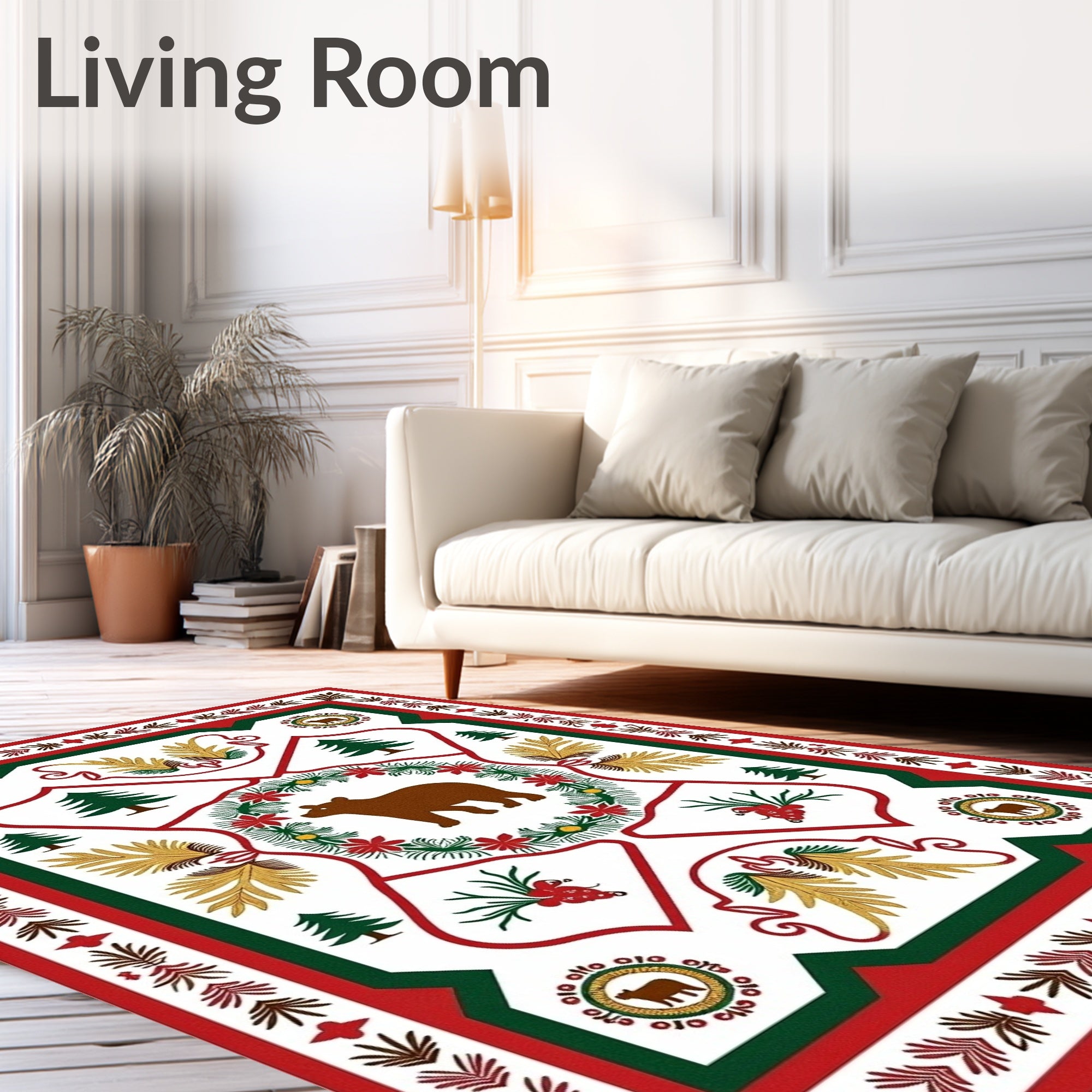 Woodland Bear Festive Wreath Rug