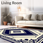 Classic Navy Cream Diamond Floral Rug
