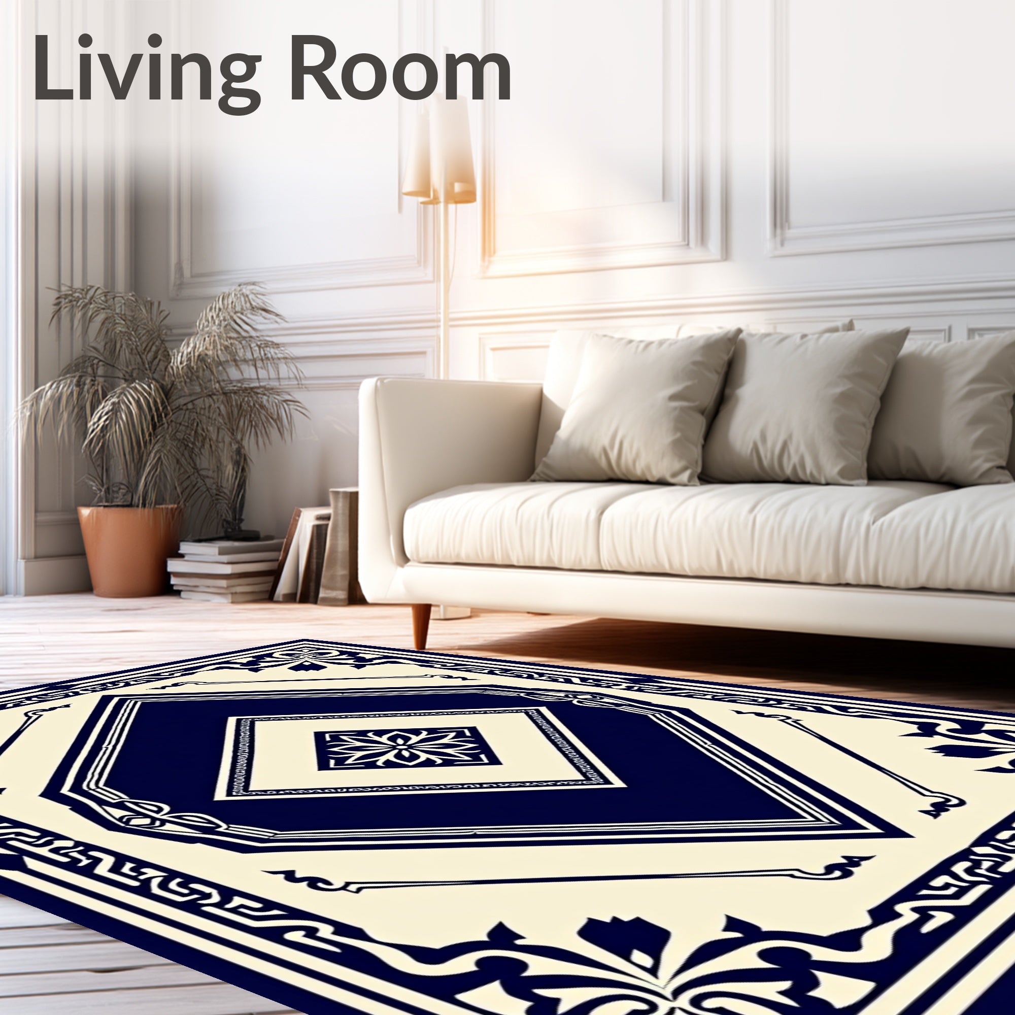 Classic Navy Cream Diamond Floral Rug