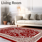 Deep Red Scrollwork Medallion Rug