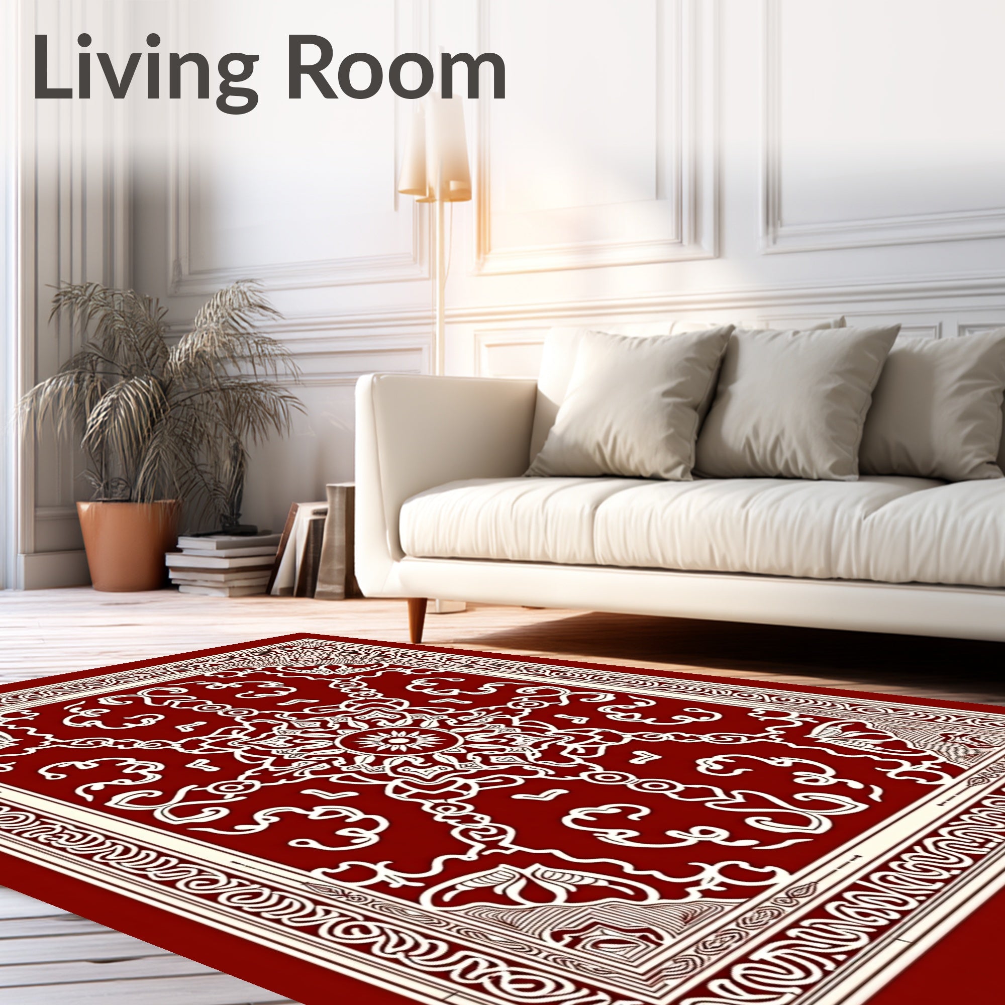 Deep Red Scrollwork Medallion Rug
