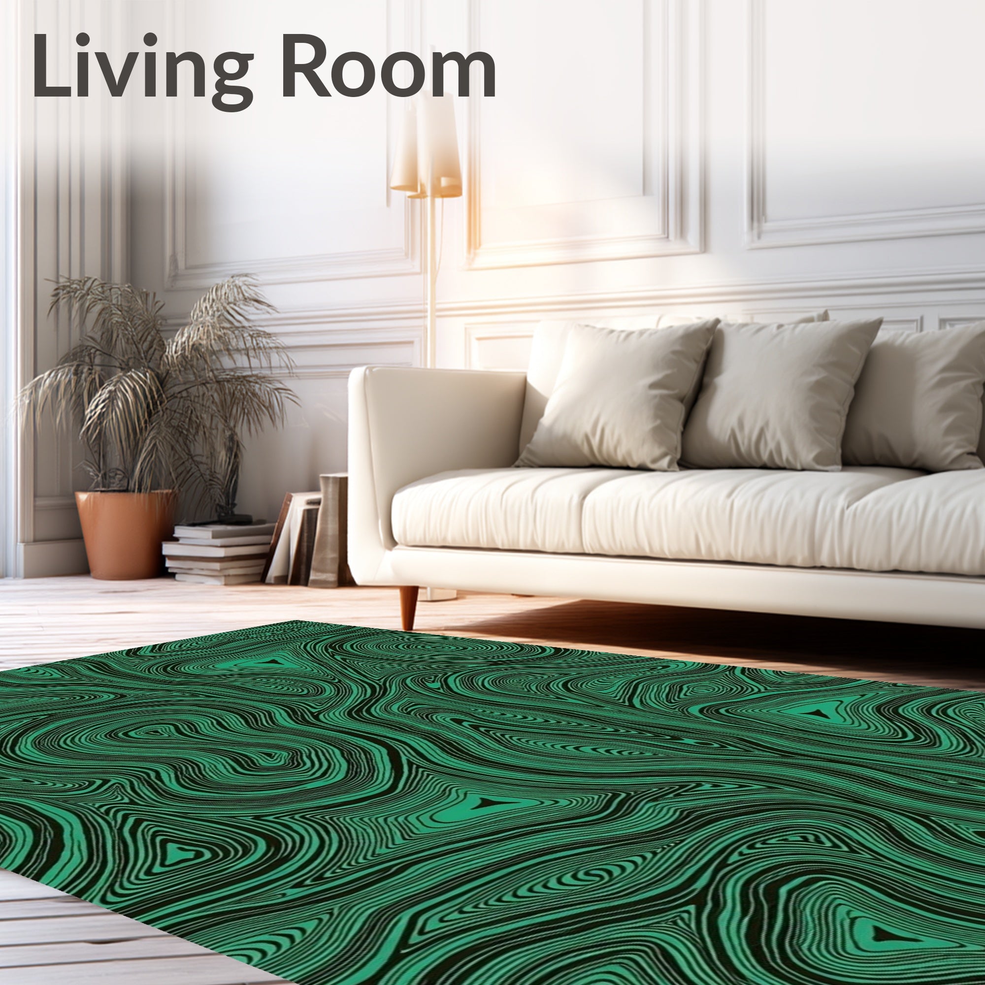Emerald Green Swirling Lines Rug