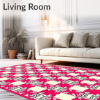 Vibrant Pink Black White Grid Rug