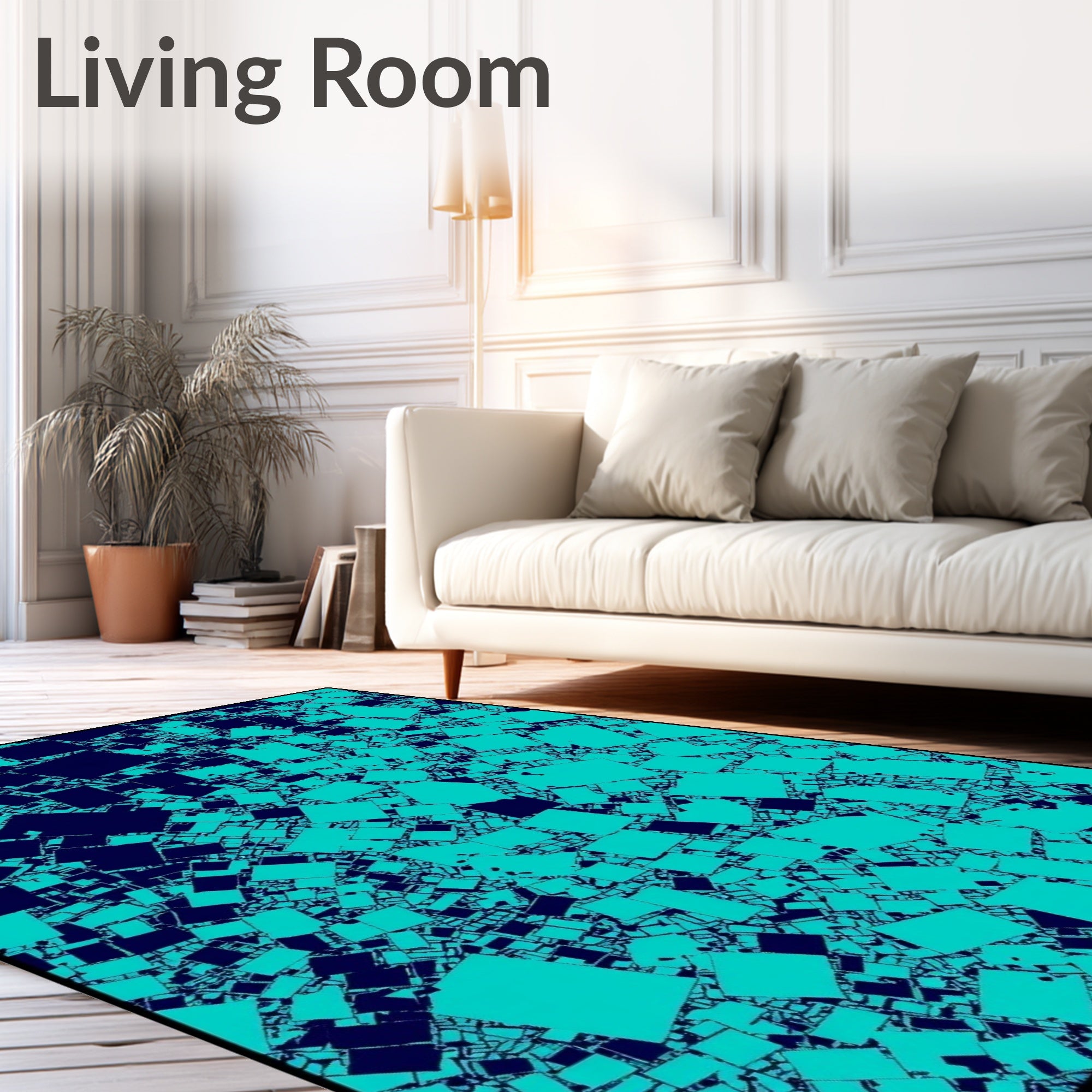 Deep Teal Scattered Squares Rug