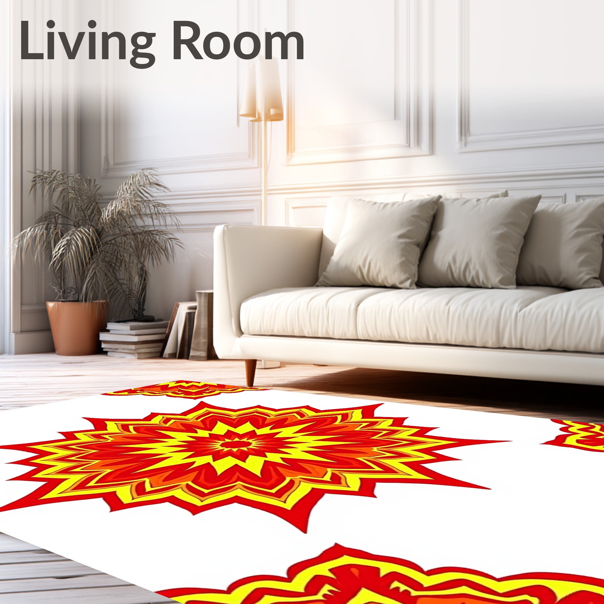 Fiery Red Yellow Starburst Mandala Rug
