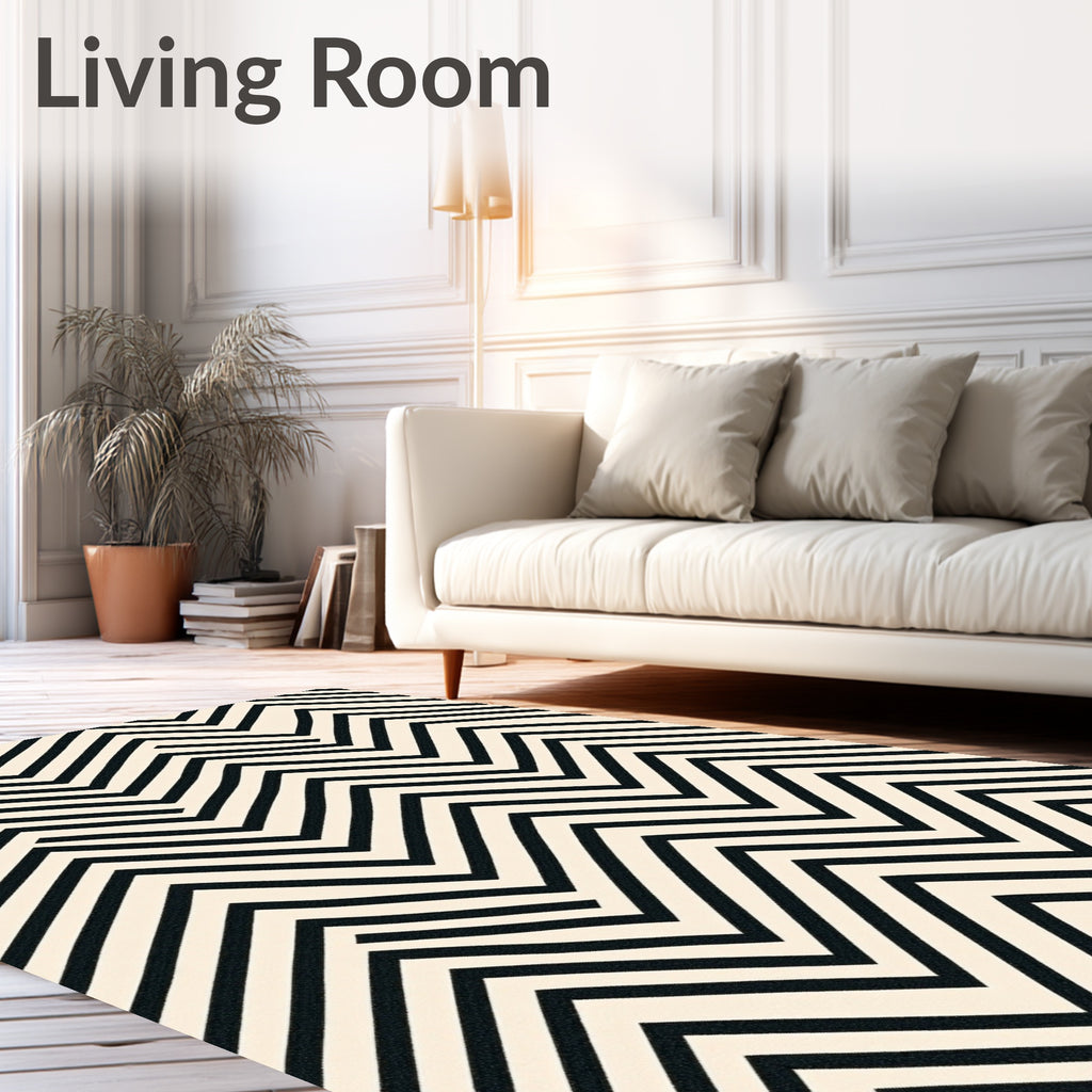 Black Cream Modern Geometric Chevron Rug