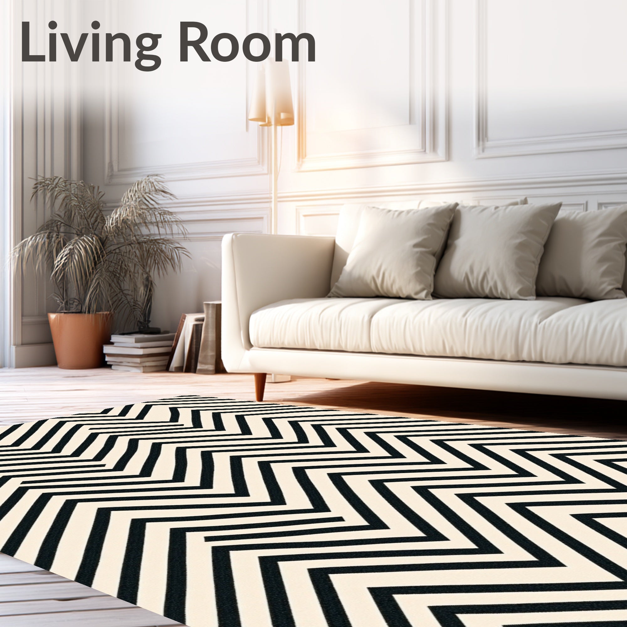 Black Cream Modern Geometric Chevron Rug