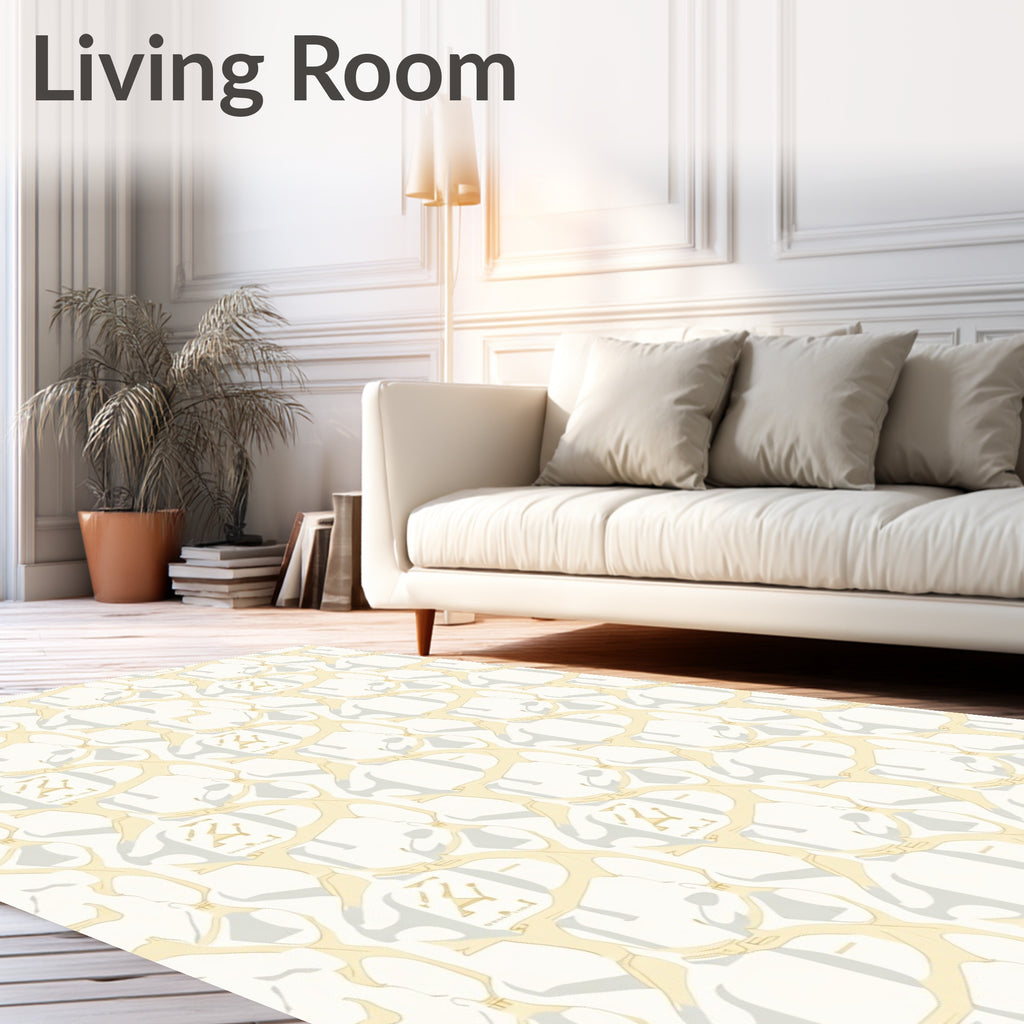 Cream White Organic Intertwined Forms Rug