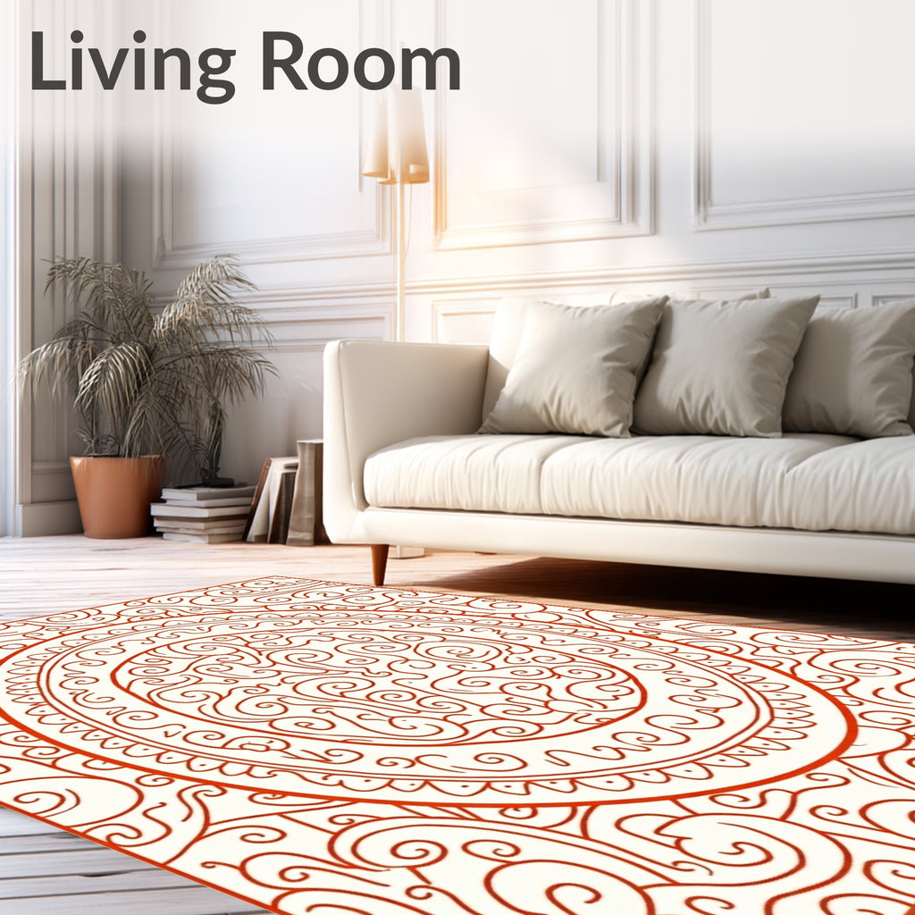 Crimson Swirl Medallion Mandala Rug